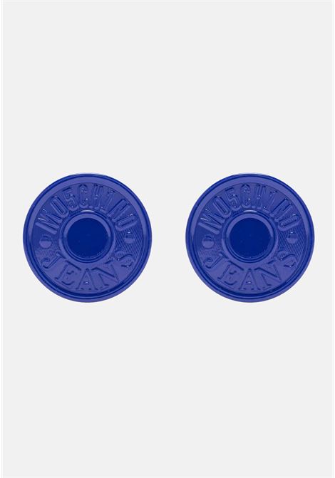 Button-shaped blue enamelled metal clip earrings for women MO5CH1NO JEANS | A380282310280